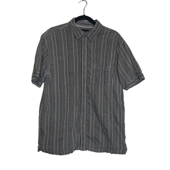 Detailed men gray pin stripes buttoned short sleeves shirt size Large - Picture 5 of 8